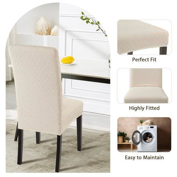 🪑 NEW DINING ROOM CHAIR COVERS | Beige | Stretch | 8 Cover Set | NWT - Picture 4 of 8